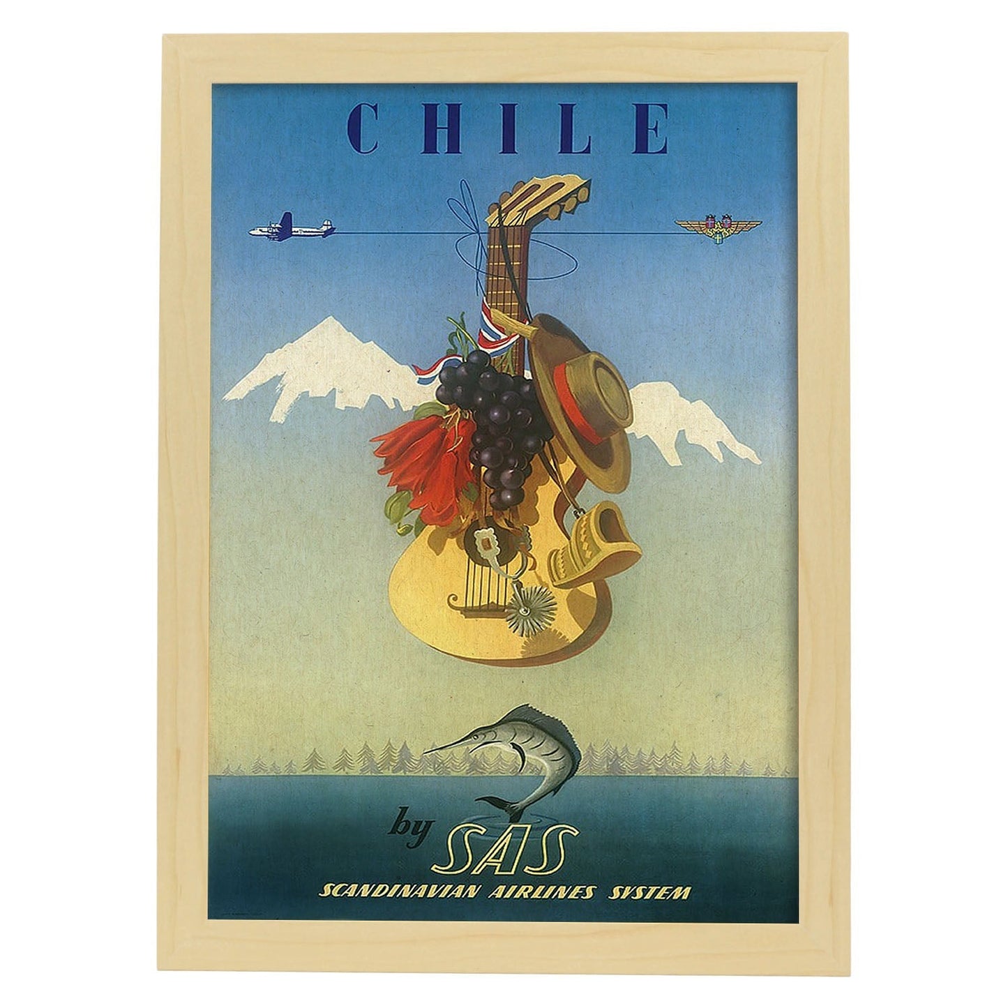 Poster vintage. Cartel vintage "Chile".-Artwork-Nacnic-A3-Marco Madera clara-Nacnic Estudio SL