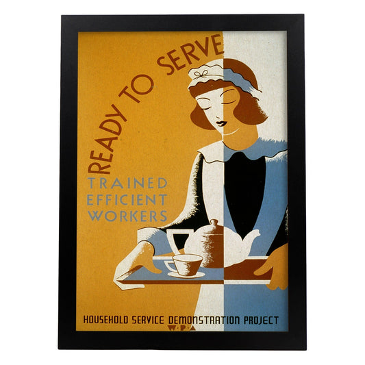Poster vintage. Cartel vintage curso entrenamiento "Ready to serve".-Artwork-Nacnic-A4-Marco Negro-Nacnic Estudio SL