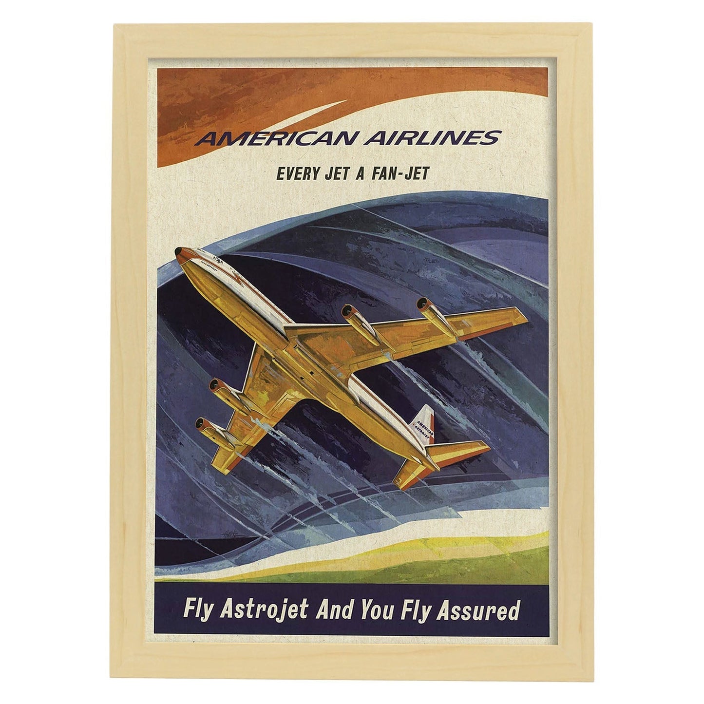 Poster Vintage. Cartel Vintage de América. American Airlines.-Artwork-Nacnic-A3-Marco Madera clara-Nacnic Estudio SL