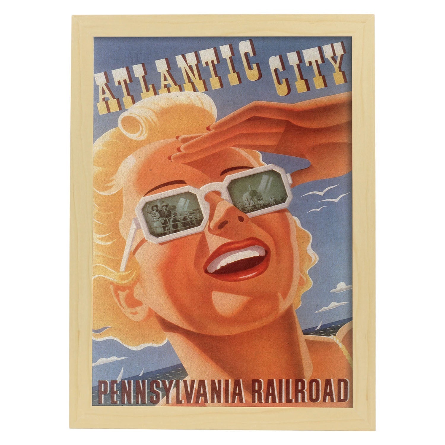 Poster Vintage. Cartel Vintage de América. Atlantic City.-Artwork-Nacnic-A3-Marco Madera clara-Nacnic Estudio SL