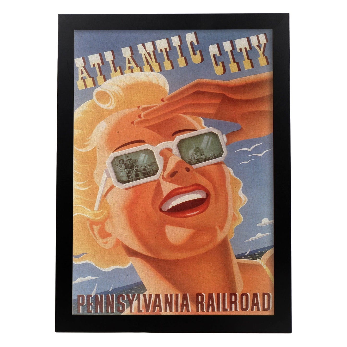 Poster Vintage. Cartel Vintage de América. Atlantic City.-Artwork-Nacnic-A4-Marco Negro-Nacnic Estudio SL