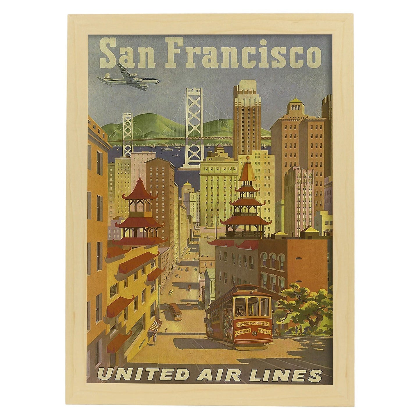 Poster Vintage. Cartel Vintage de América. Ciudad de San Francisco.-Artwork-Nacnic-A3-Marco Madera clara-Nacnic Estudio SL