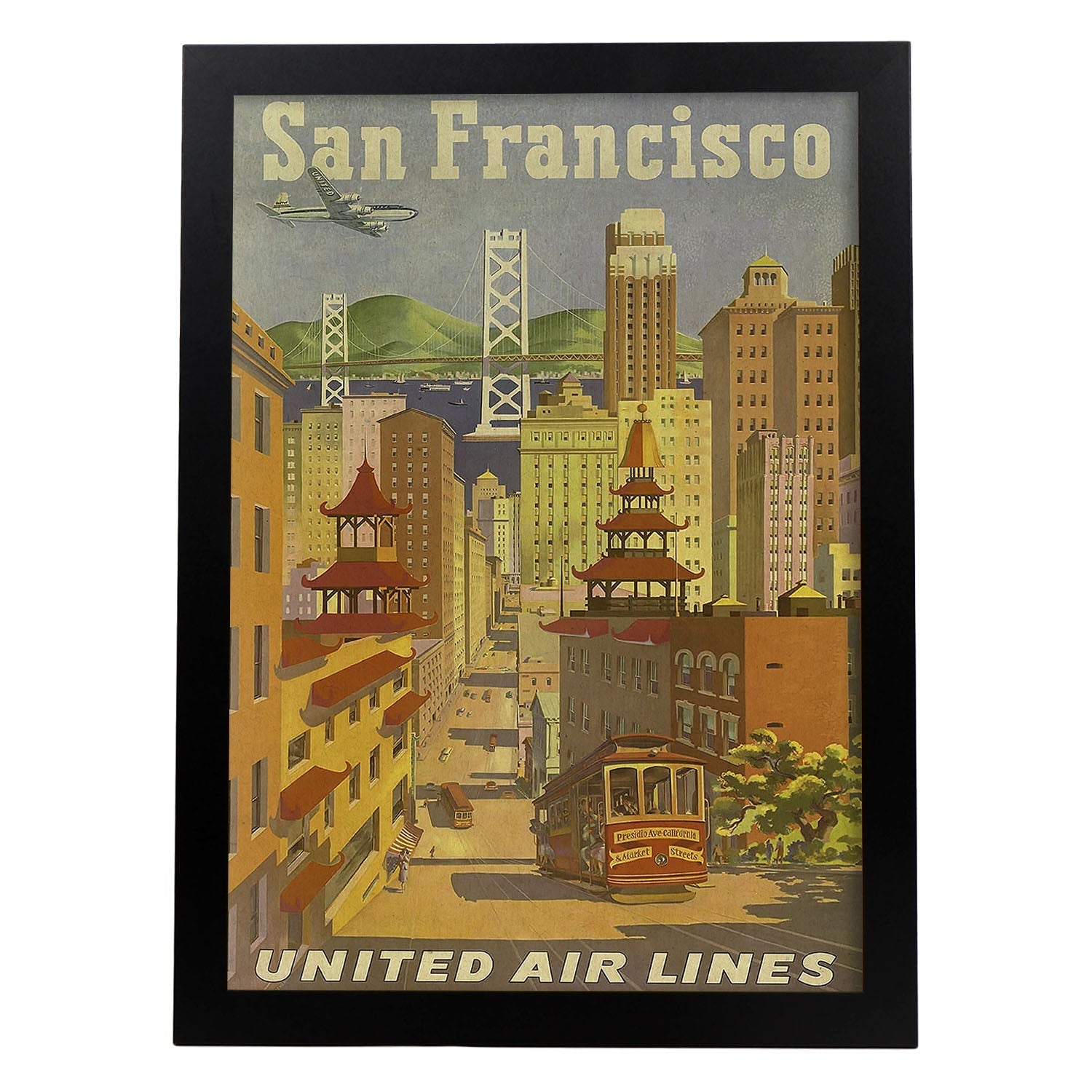 Poster Vintage. Cartel Vintage de América. Ciudad de San Francisco.-Artwork-Nacnic-A3-Marco Negro-Nacnic Estudio SL