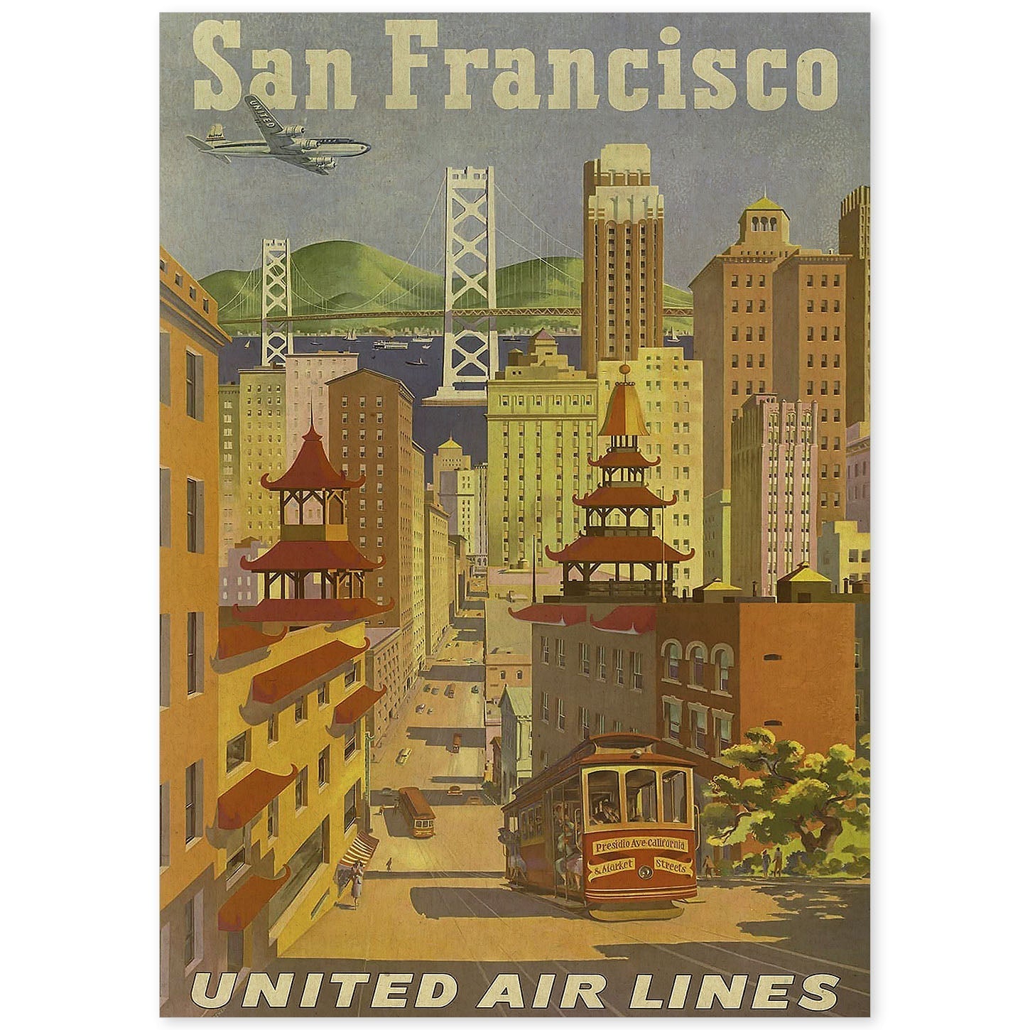 Poster Vintage. Cartel Vintage de América. Ciudad de San Francisco.-Artwork-Nacnic-A4-Sin marco-Nacnic Estudio SL