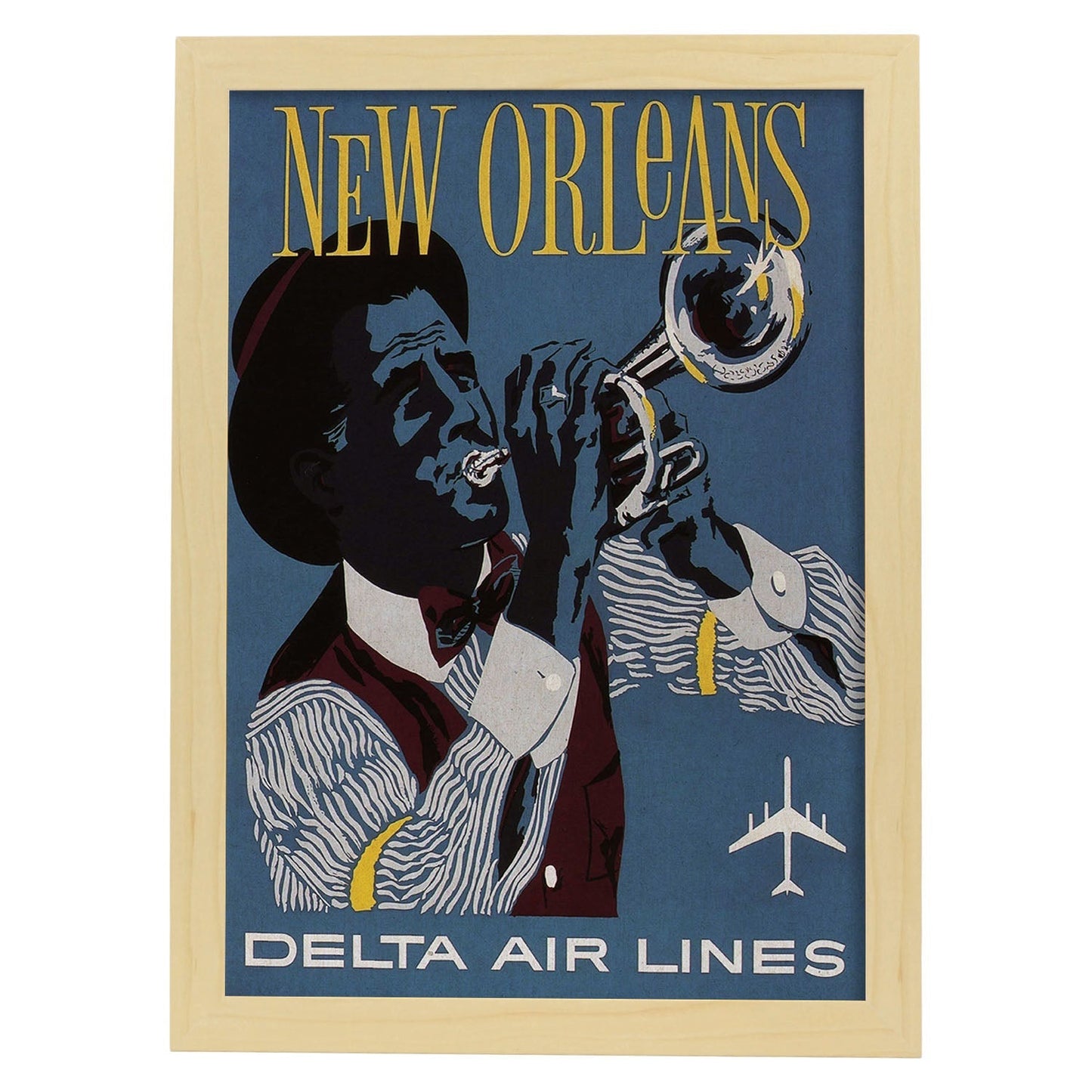 Poster Vintage. Cartel Vintage de América. Jazz de Nueva Orleans.-Artwork-Nacnic-A3-Marco Madera clara-Nacnic Estudio SL
