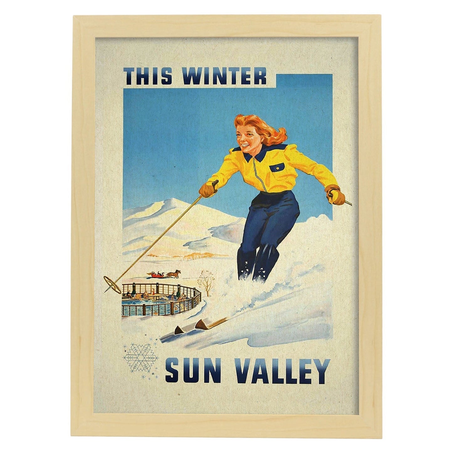 Poster Vintage. Cartel Vintage de América. Nieve en el Valle del Sol.-Artwork-Nacnic-A3-Marco Madera clara-Nacnic Estudio SL