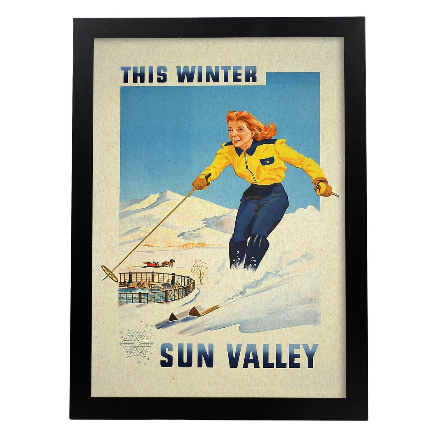 Poster Vintage. Cartel Vintage de América. Nieve en el Valle del Sol.-Artwork-Nacnic-A3-Marco Negro-Nacnic Estudio SL