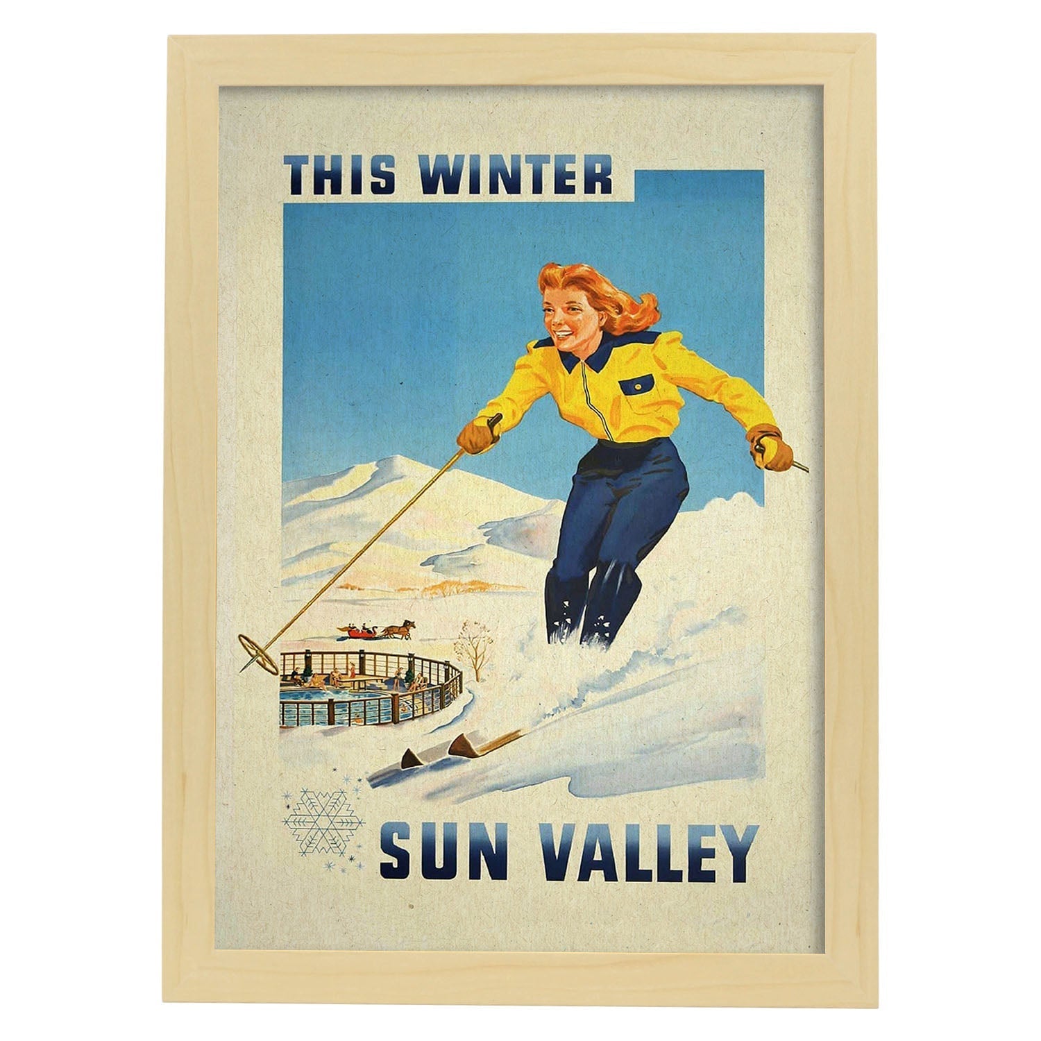 Poster Vintage. Cartel Vintage de América. Nieve en el Valle del Sol.-Artwork-Nacnic-A4-Marco Madera clara-Nacnic Estudio SL