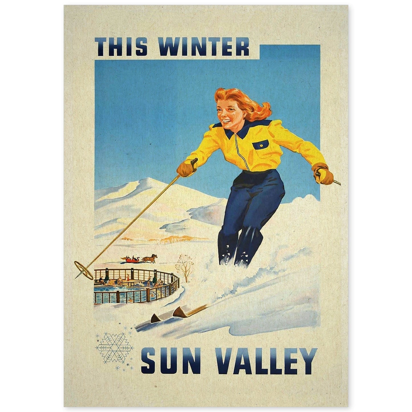 Poster Vintage. Cartel Vintage de América. Nieve en el Valle del Sol.-Artwork-Nacnic-A4-Sin marco-Nacnic Estudio SL