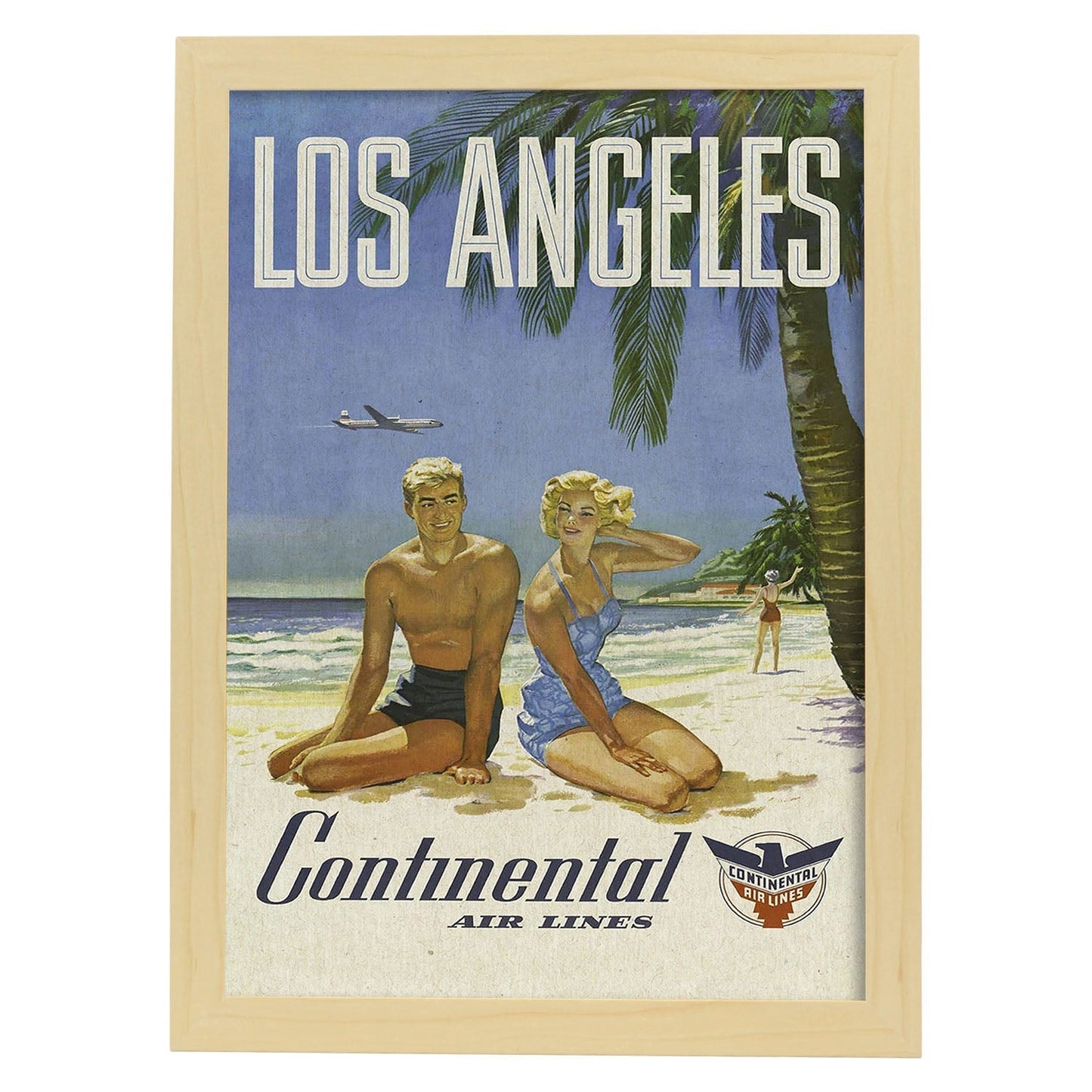 Poster Vintage. Cartel Vintage de América. Playa de Los Angeles.-Artwork-Nacnic-A3-Marco Madera clara-Nacnic Estudio SL
