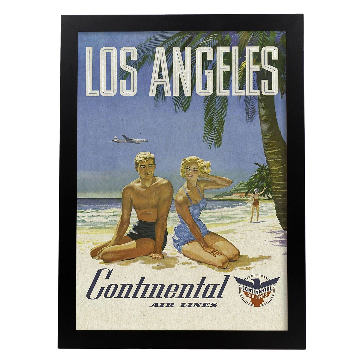 Poster Vintage. Cartel Vintage de América. Playa de Los Angeles.-Artwork-Nacnic-A3-Marco Negro-Nacnic Estudio SL