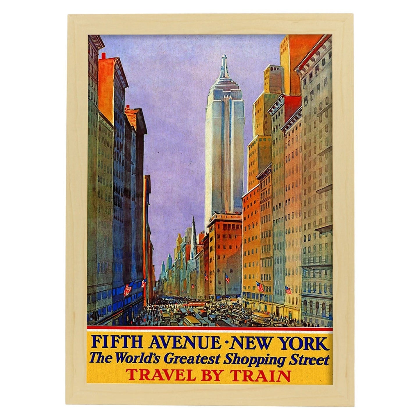 Poster Vintage. Cartel Vintage de América. Quinta Avenida, Nueva York.-Artwork-Nacnic-A3-Marco Madera clara-Nacnic Estudio SL