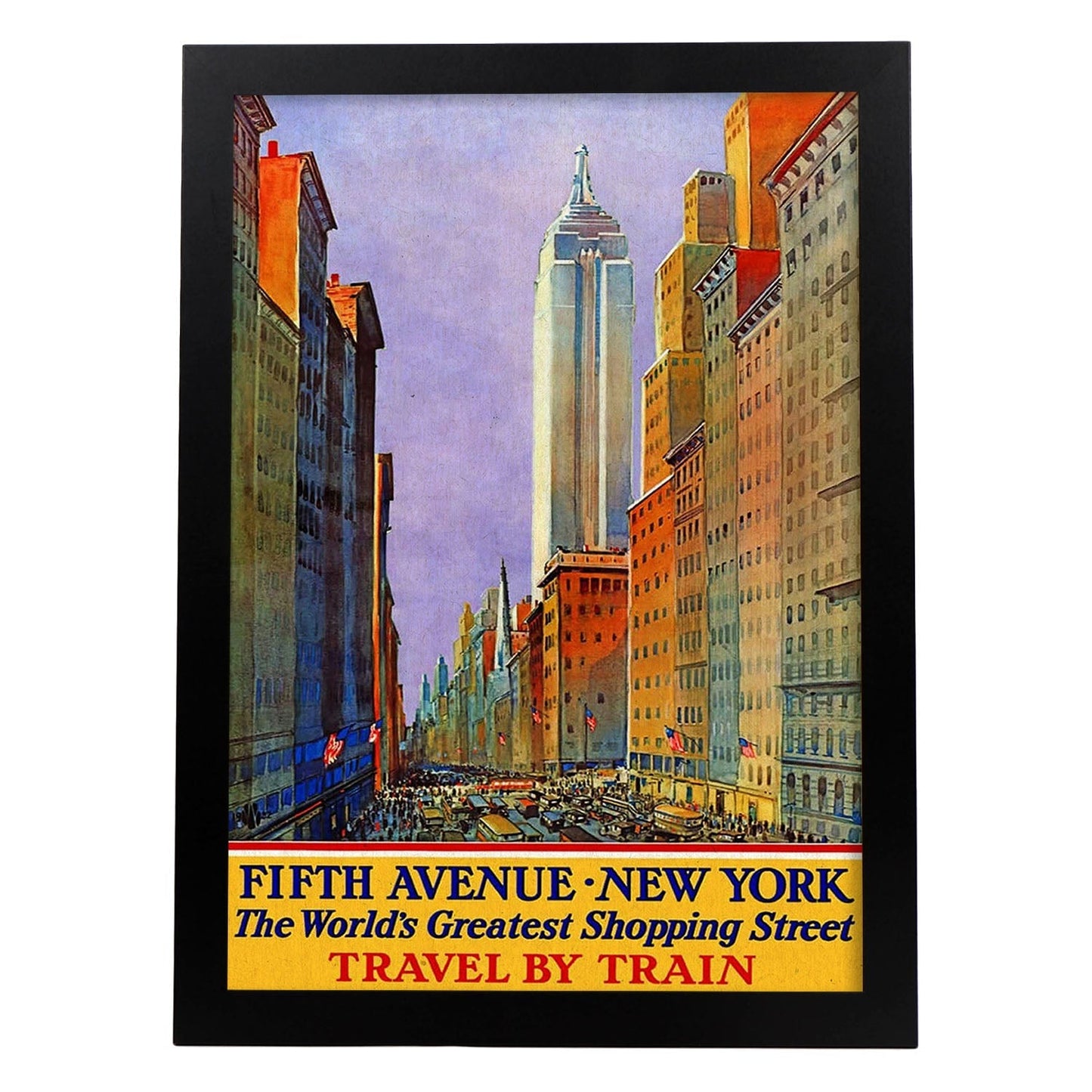 Poster Vintage. Cartel Vintage de América. Quinta Avenida, Nueva York.-Artwork-Nacnic-A4-Marco Negro-Nacnic Estudio SL