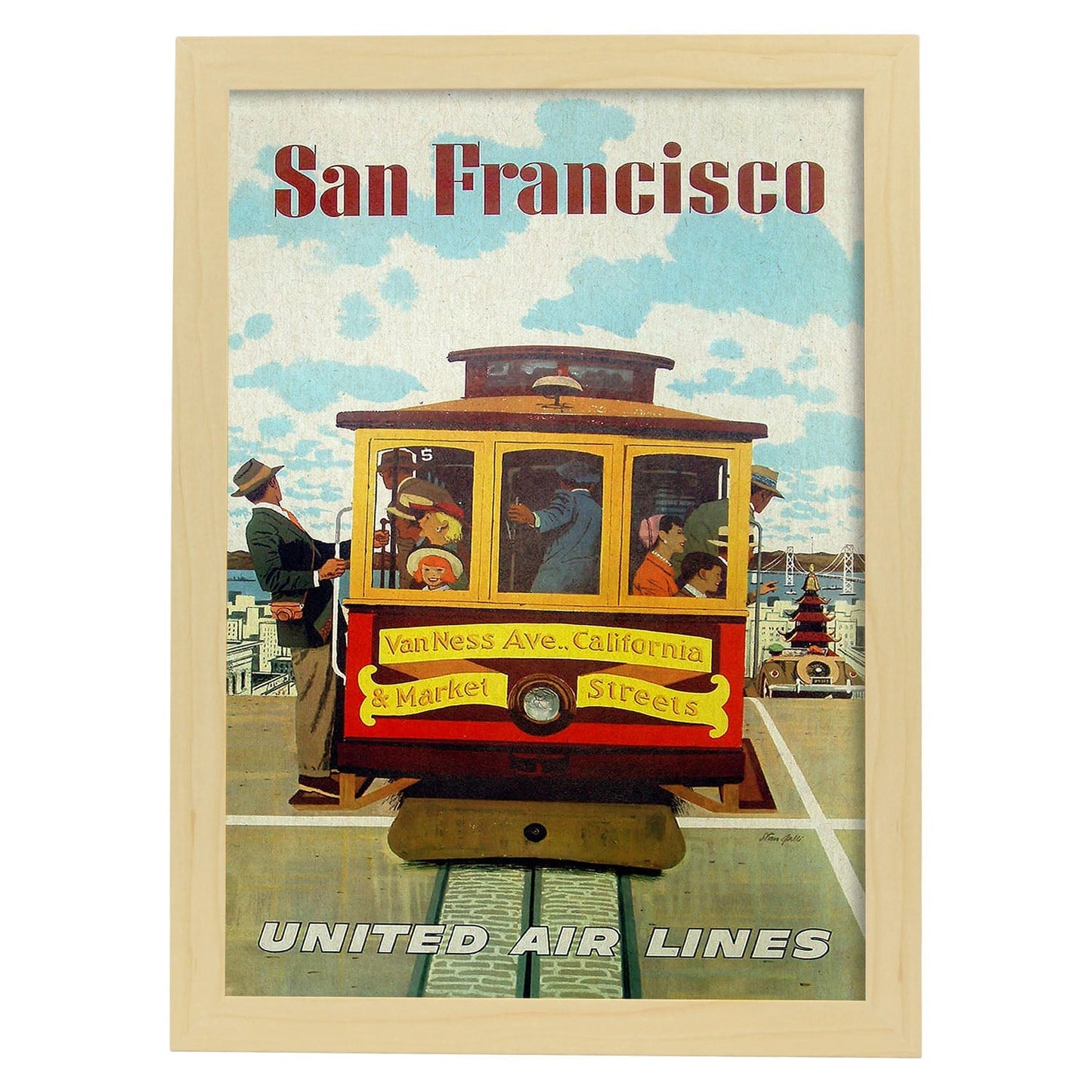Poster Vintage. Cartel Vintage de América. San Francisco.-Artwork-Nacnic-A3-Marco Madera clara-Nacnic Estudio SL
