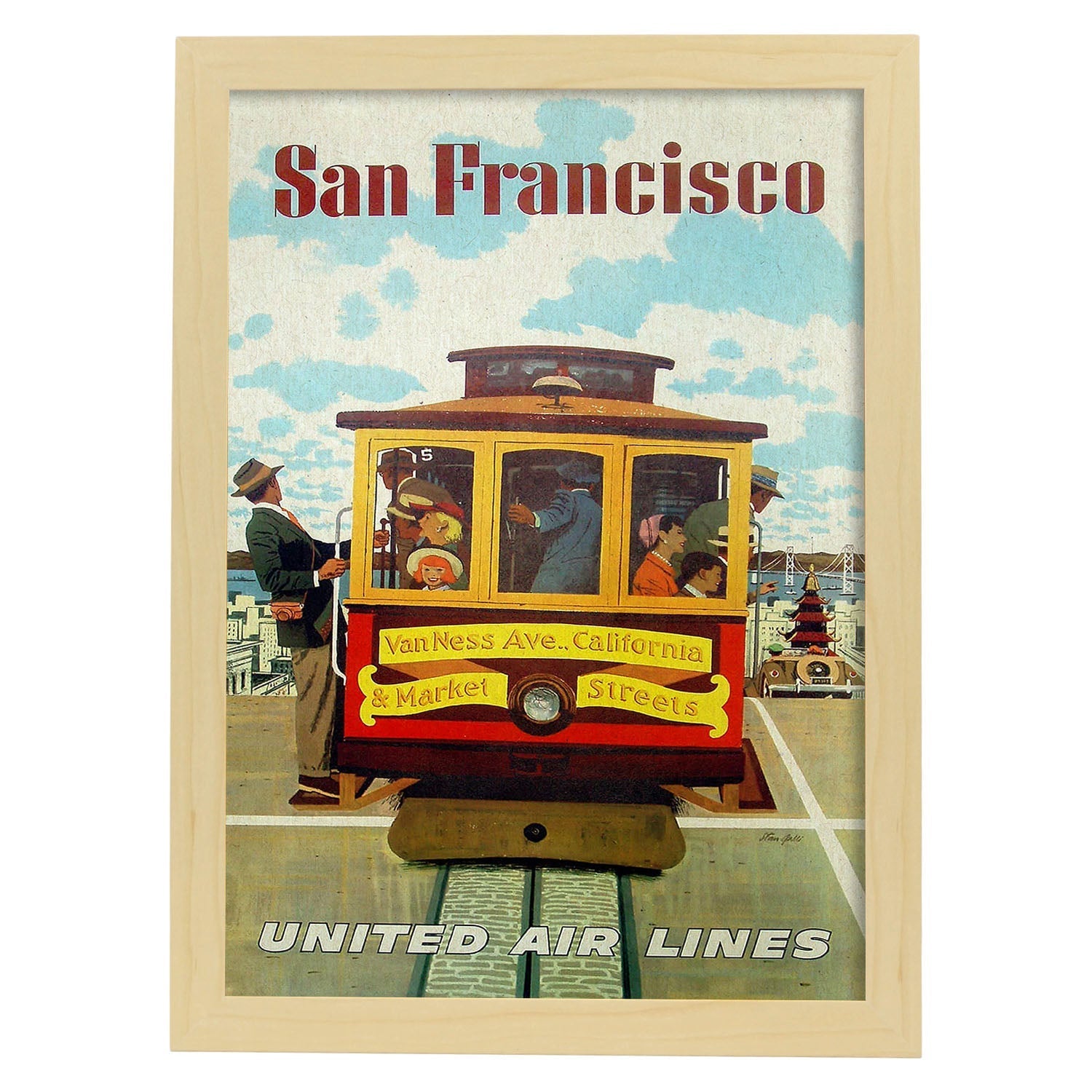Poster Vintage. Cartel Vintage de América. San Francisco.-Artwork-Nacnic-A3-Marco Madera clara-Nacnic Estudio SL