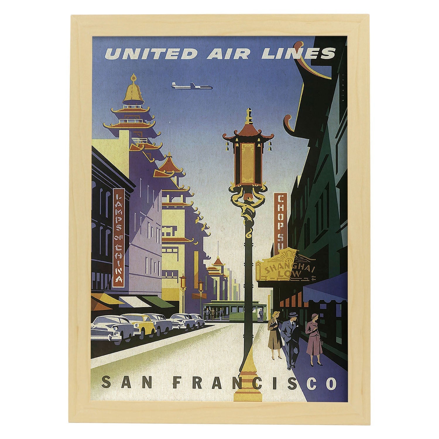 Poster Vintage. Cartel Vintage de América. Tranvia San Francisco.-Artwork-Nacnic-A3-Marco Madera clara-Nacnic Estudio SL