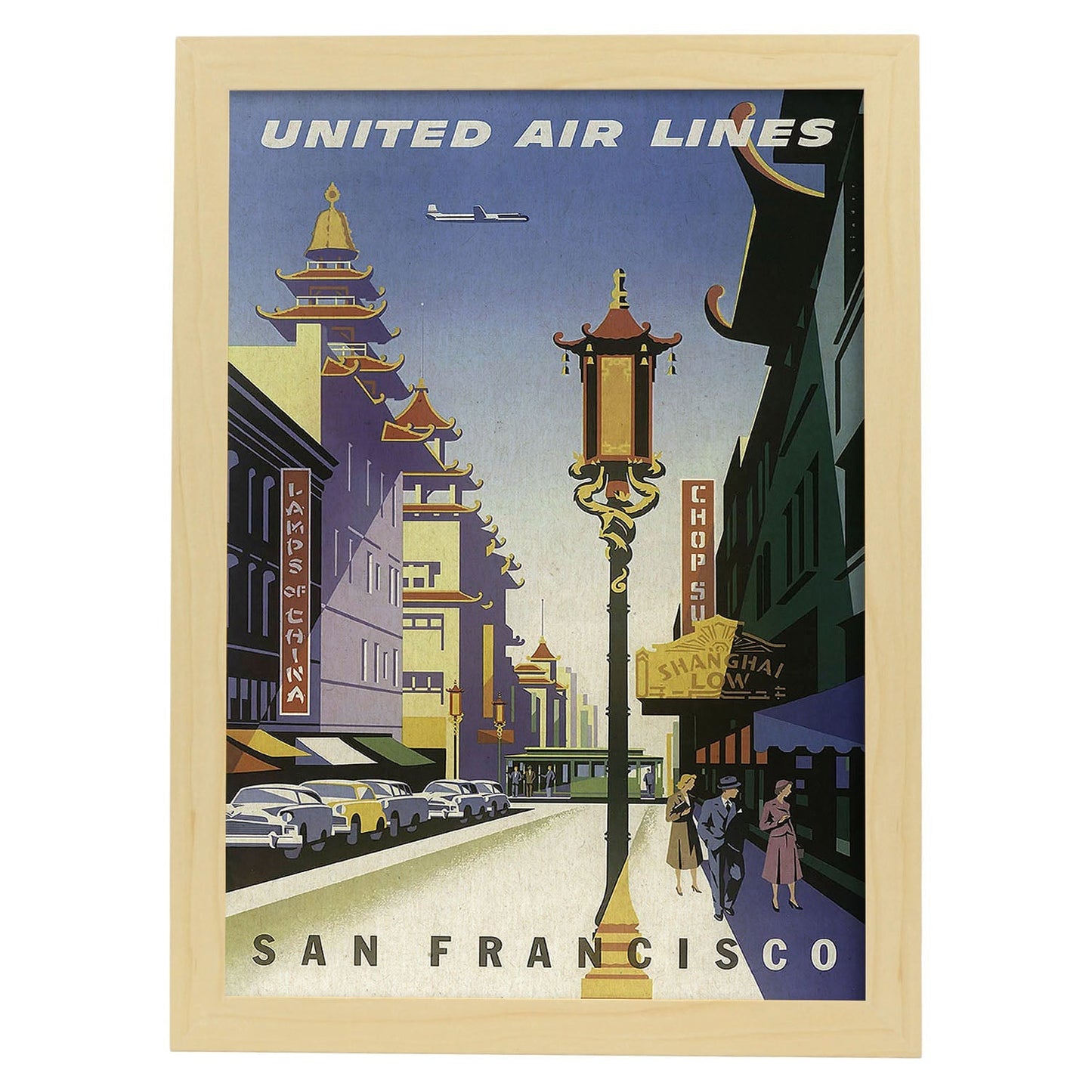 Poster Vintage. Cartel Vintage de América. Tranvia San Francisco.-Artwork-Nacnic-A4-Marco Madera clara-Nacnic Estudio SL