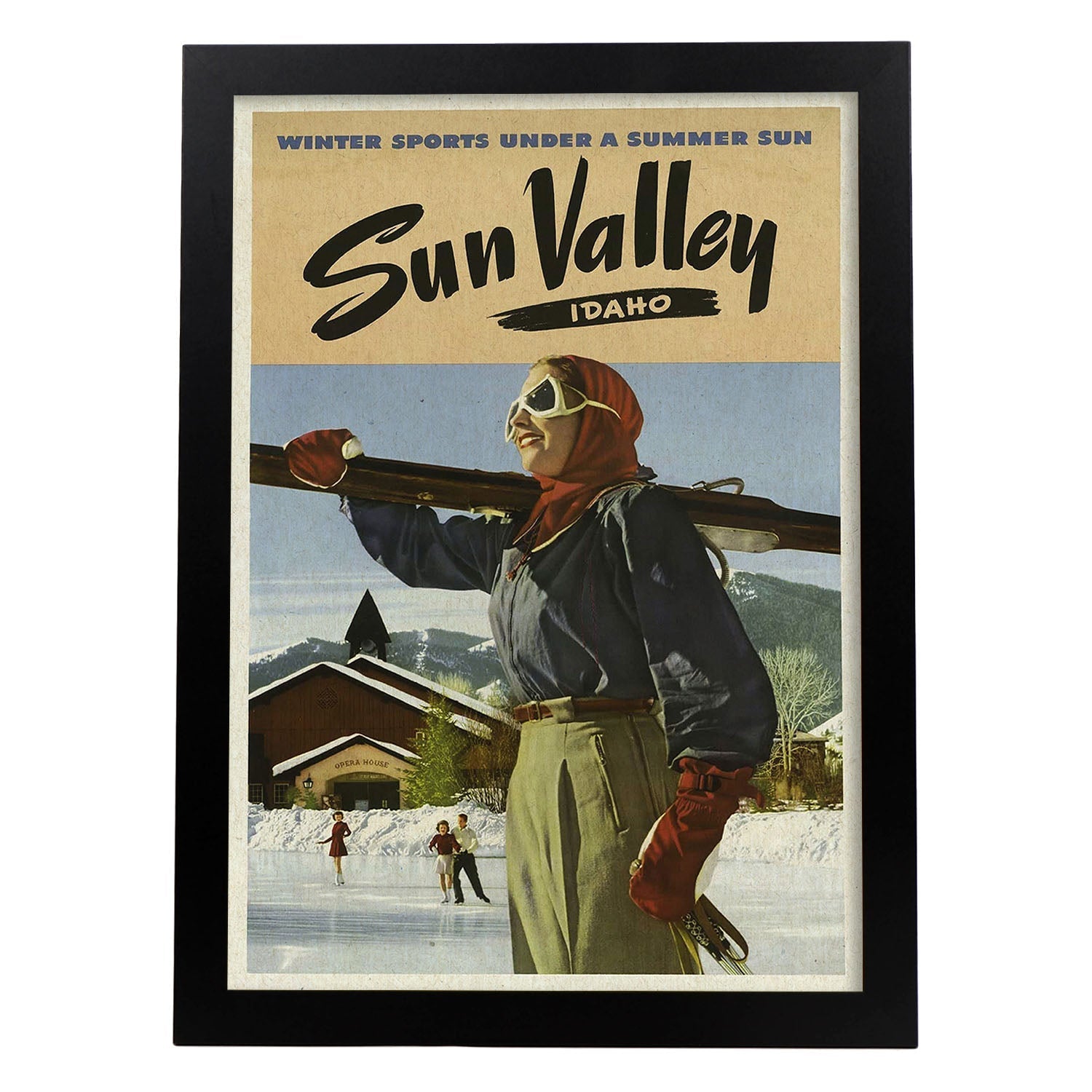 Poster Vintage. Cartel Vintage de América. Valle del Sol, Idaho.-Artwork-Nacnic-A4-Marco Negro-Nacnic Estudio SL
