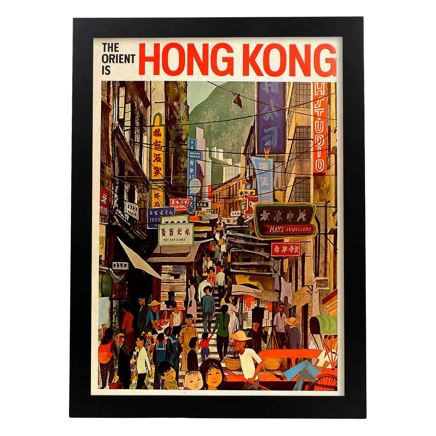 Poster vintage. Cartel vintage de Asia. Calle de Hong Kong.-Artwork-Nacnic-A4-Marco Negro-Nacnic Estudio SL
