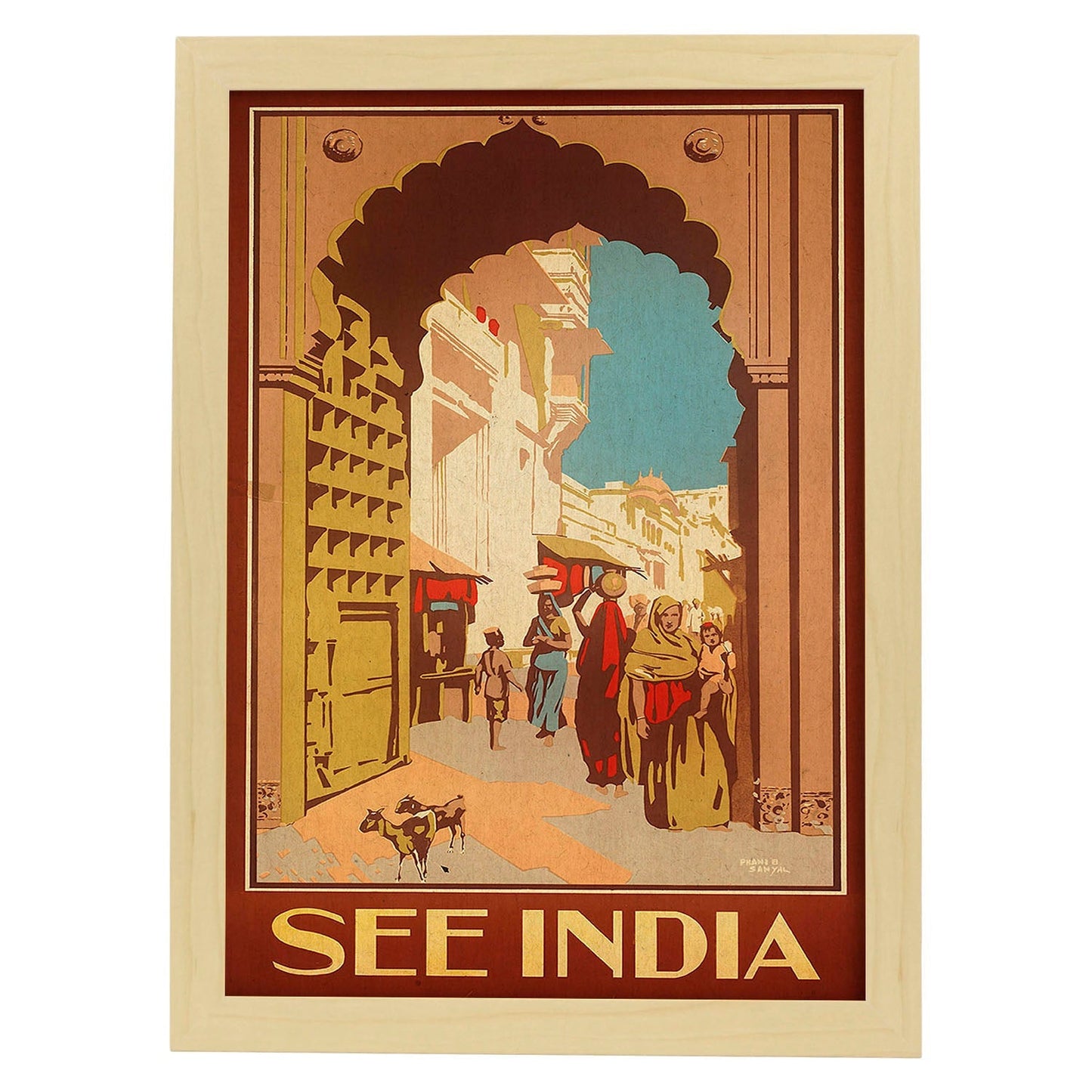 Poster vintage. Cartel vintage de Asia. Calle de India.-Artwork-Nacnic-A3-Marco Madera clara-Nacnic Estudio SL