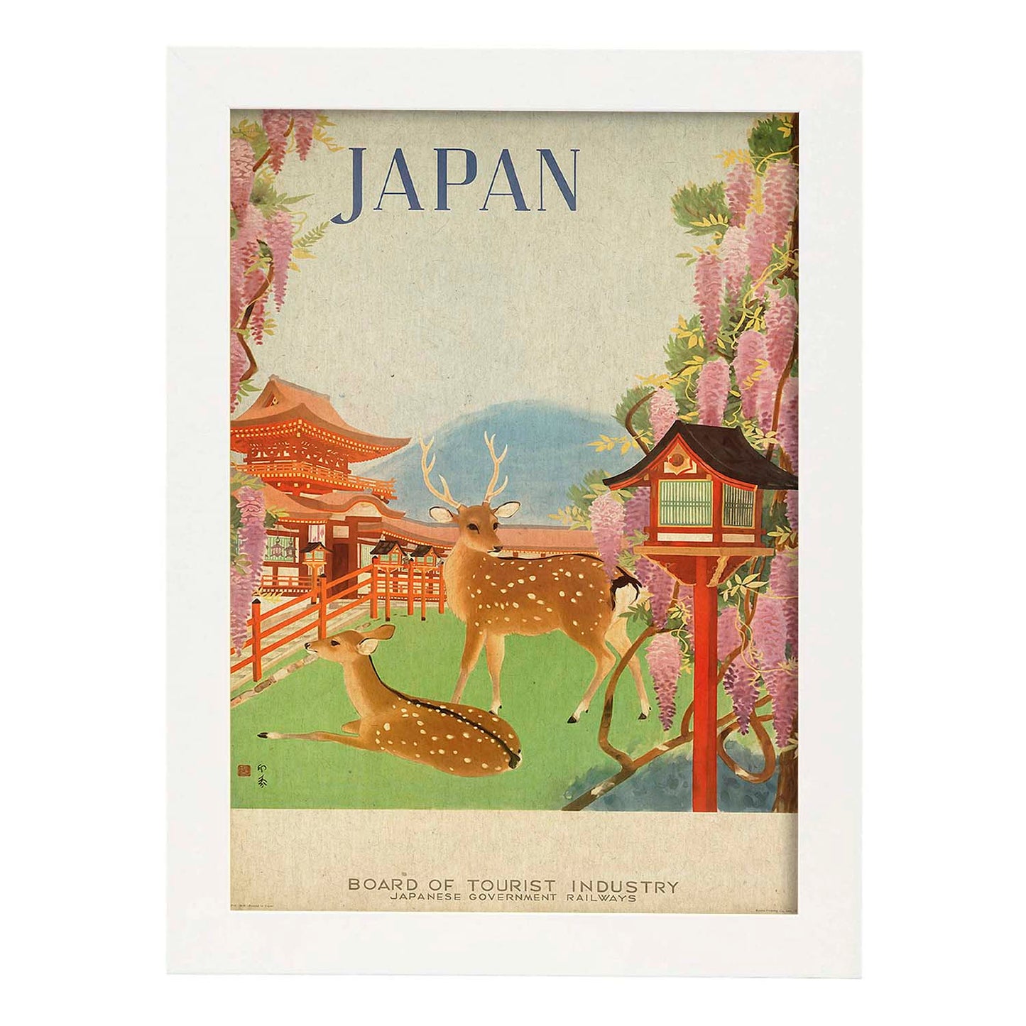 Poster vintage. Cartel vintage de Asia. Ciervos de Japón.-Artwork-Nacnic-A3-Marco Blanco-Nacnic Estudio SL