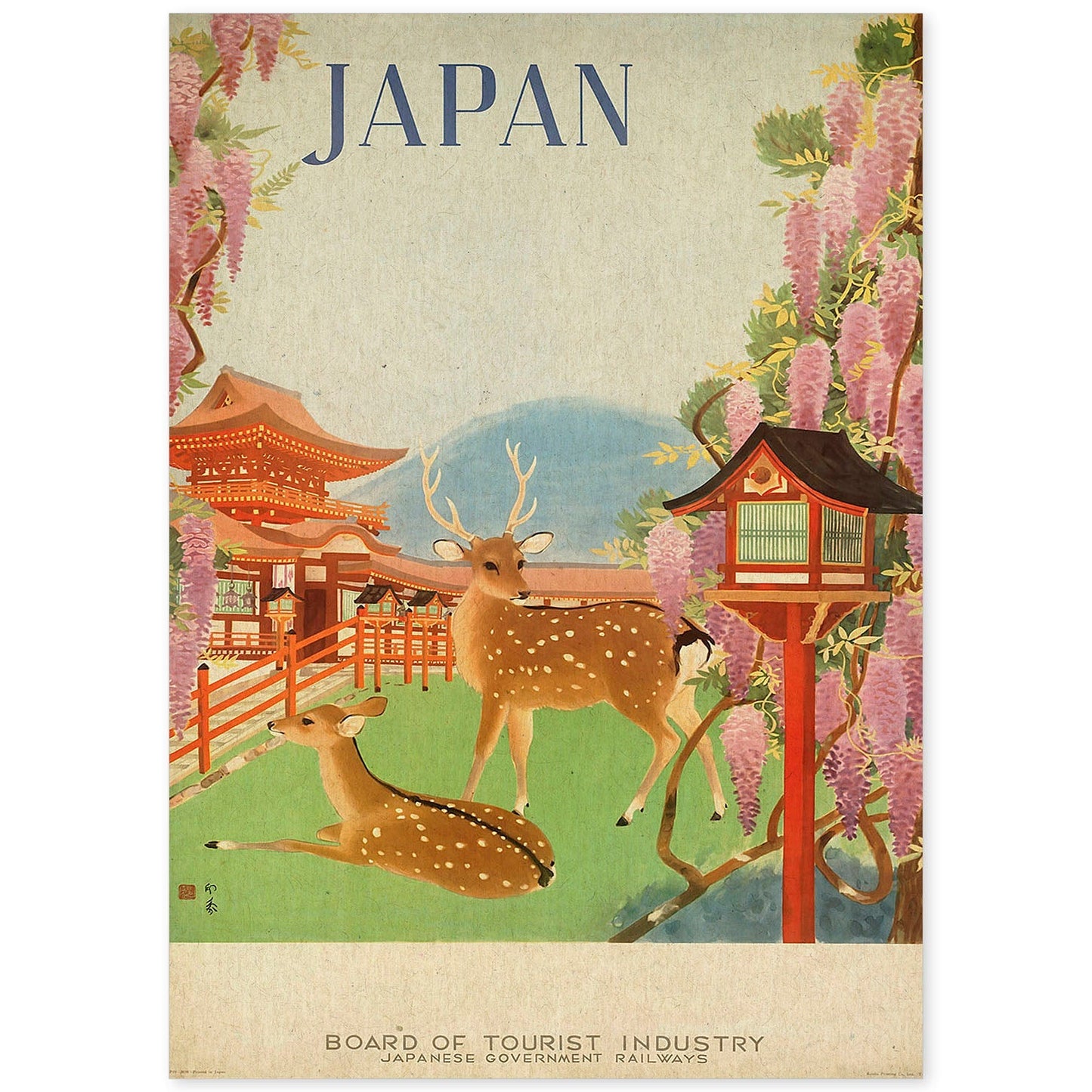 Poster vintage. Cartel vintage de Asia. Ciervos de Japón.-Artwork-Nacnic-A4-Sin marco-Nacnic Estudio SL