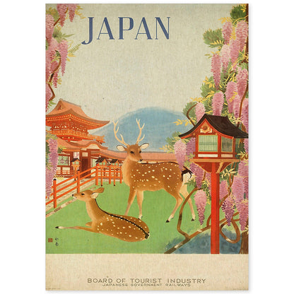Poster vintage. Cartel vintage de Asia. Ciervos de Japón.-Artwork-Nacnic-A4-Sin marco-Nacnic Estudio SL