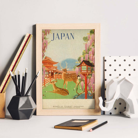 Poster vintage. Cartel vintage de Asia. Ciervos de Japón.-Artwork-Nacnic-Nacnic Estudio SL