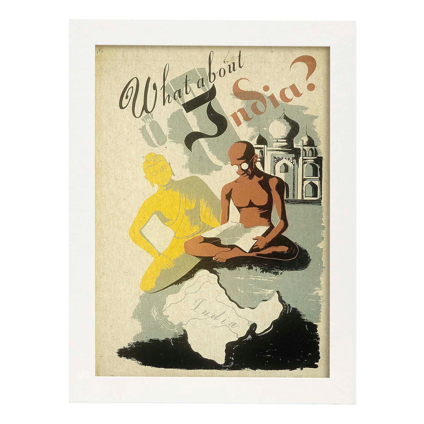 Poster vintage. Cartel vintage de Asia. Ghandi en India.-Artwork-Nacnic-A3-Marco Blanco-Nacnic Estudio SL