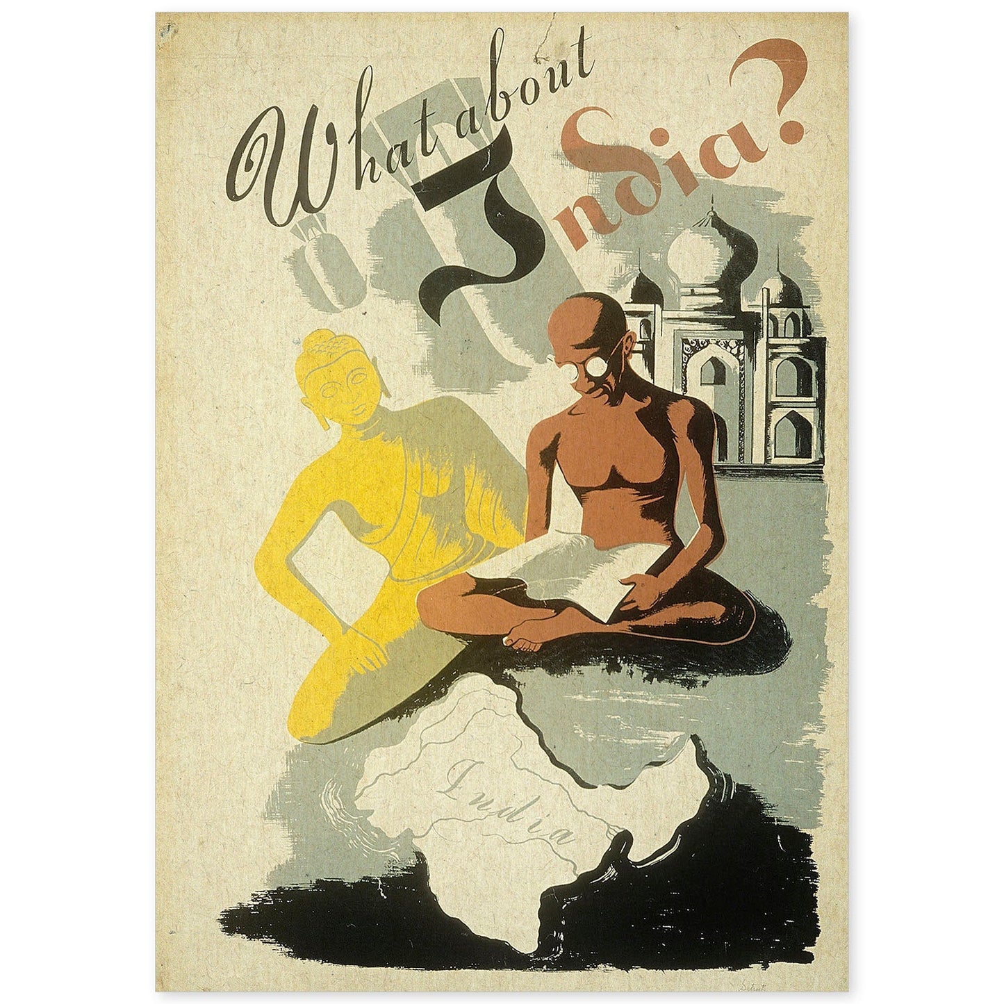 Poster vintage. Cartel vintage de Asia. Ghandi en India.-Artwork-Nacnic-A4-Sin marco-Nacnic Estudio SL