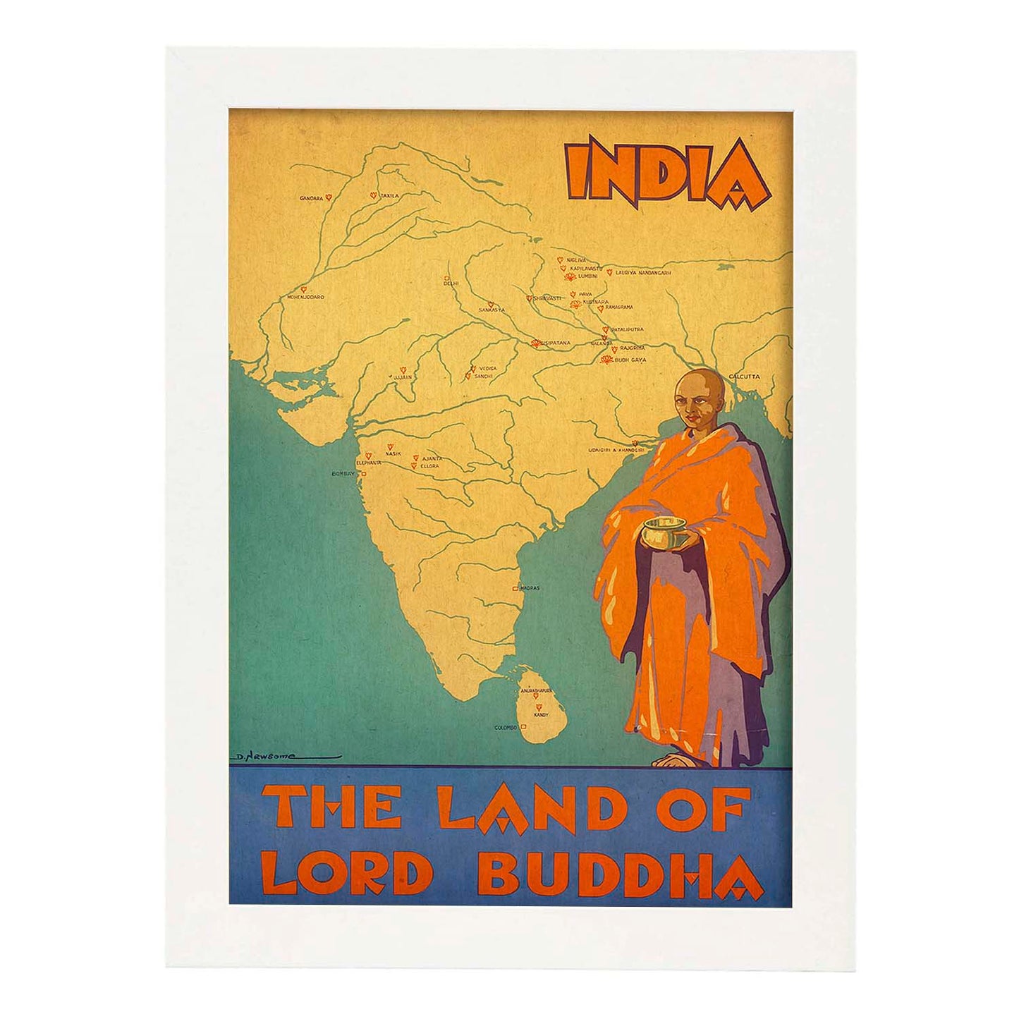 Poster vintage. Cartel vintage de Asia. India, la tierra de Buda.-Artwork-Nacnic-A3-Marco Blanco-Nacnic Estudio SL