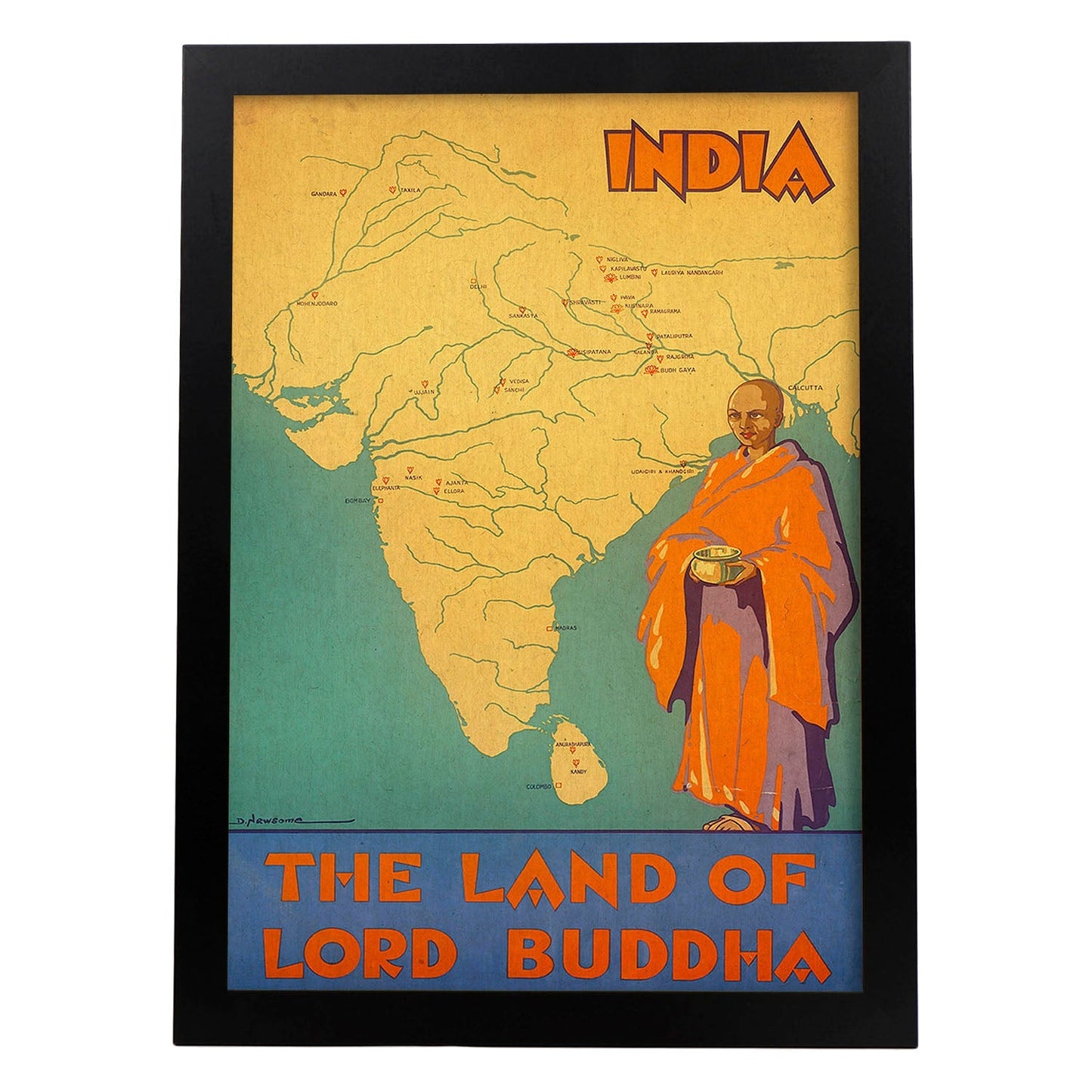 Poster vintage. Cartel vintage de Asia. India, la tierra de Buda.-Artwork-Nacnic-A3-Marco Negro-Nacnic Estudio SL