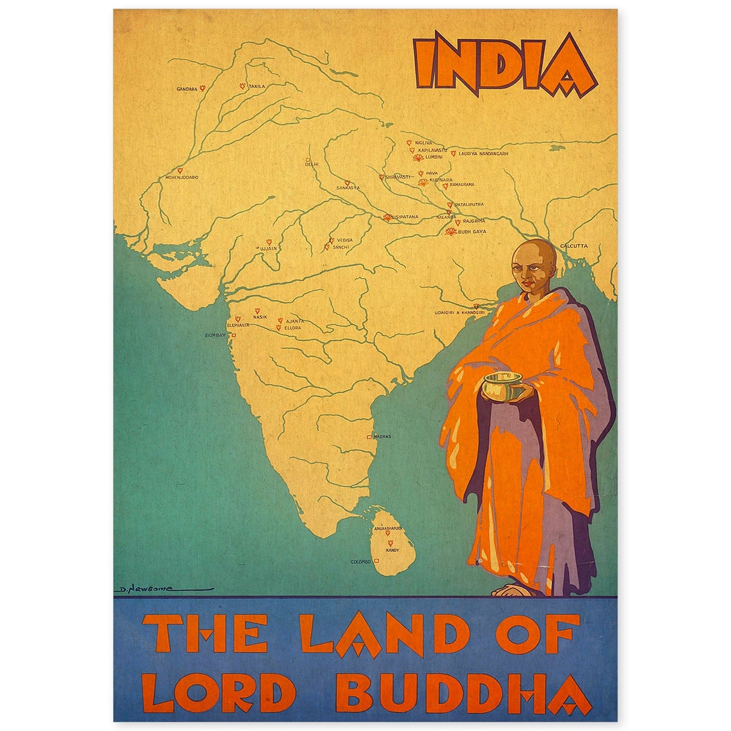 Poster vintage. Cartel vintage de Asia. India, la tierra de Buda.-Artwork-Nacnic-A4-Sin marco-Nacnic Estudio SL