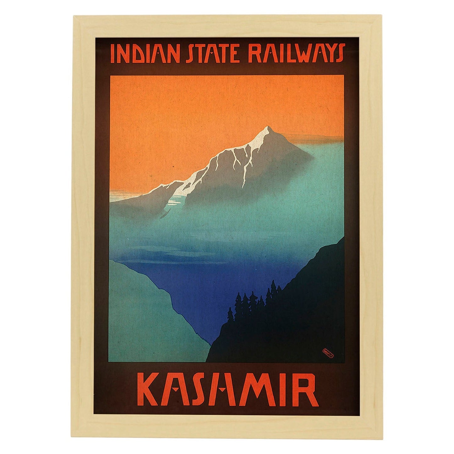 Poster vintage. Cartel vintage de Asia. Montañas de Kashmir.-Artwork-Nacnic-A3-Marco Madera clara-Nacnic Estudio SL