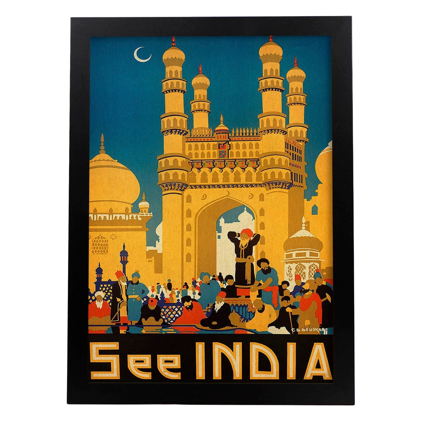 Poster vintage. Cartel vintage de Asia. Templo de India.-Artwork-Nacnic-A3-Marco Negro-Nacnic Estudio SL