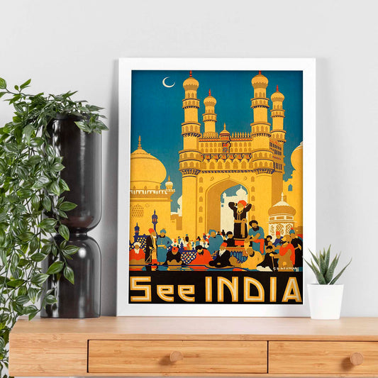 Poster vintage. Cartel vintage de Asia. Templo de India.-Artwork-Nacnic-Nacnic Estudio SL