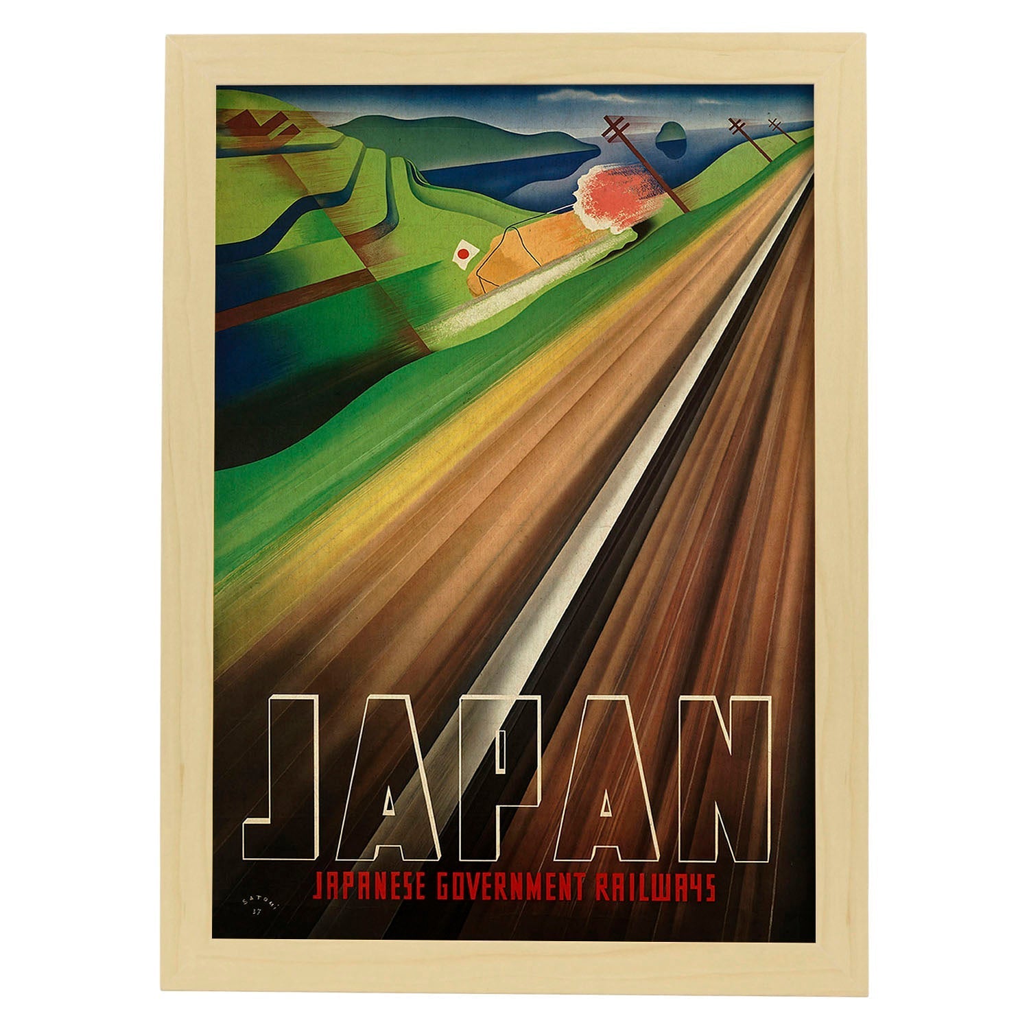 Poster vintage. Cartel vintage de Asia. Tren de Japón.-Artwork-Nacnic-A3-Marco Madera clara-Nacnic Estudio SL