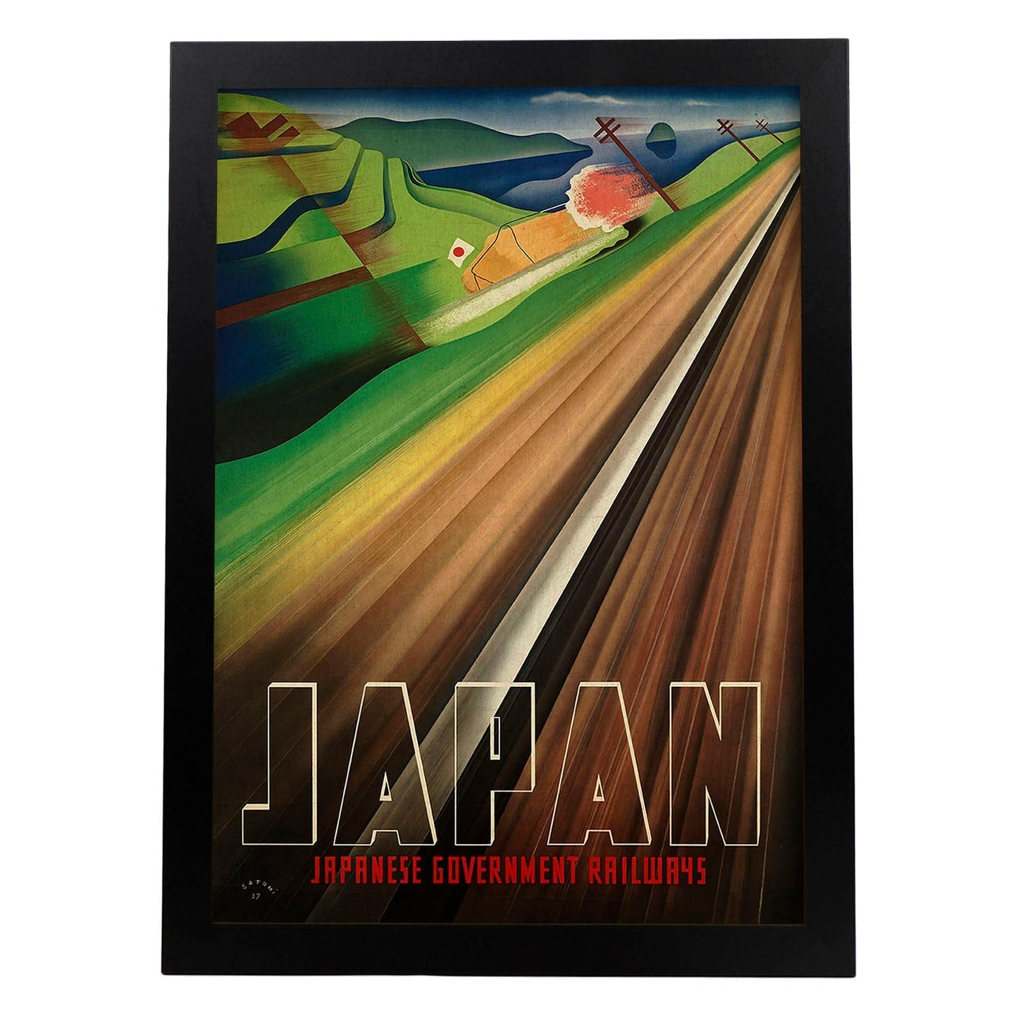 Poster vintage. Cartel vintage de Asia. Tren de Japón.-Artwork-Nacnic-A3-Marco Negro-Nacnic Estudio SL