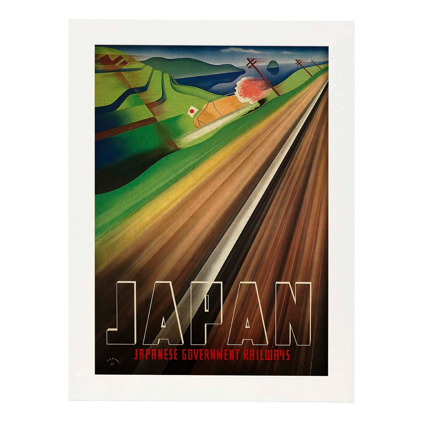 Poster vintage. Cartel vintage de Asia. Tren de Japón.-Artwork-Nacnic-A4-Marco Blanco-Nacnic Estudio SL