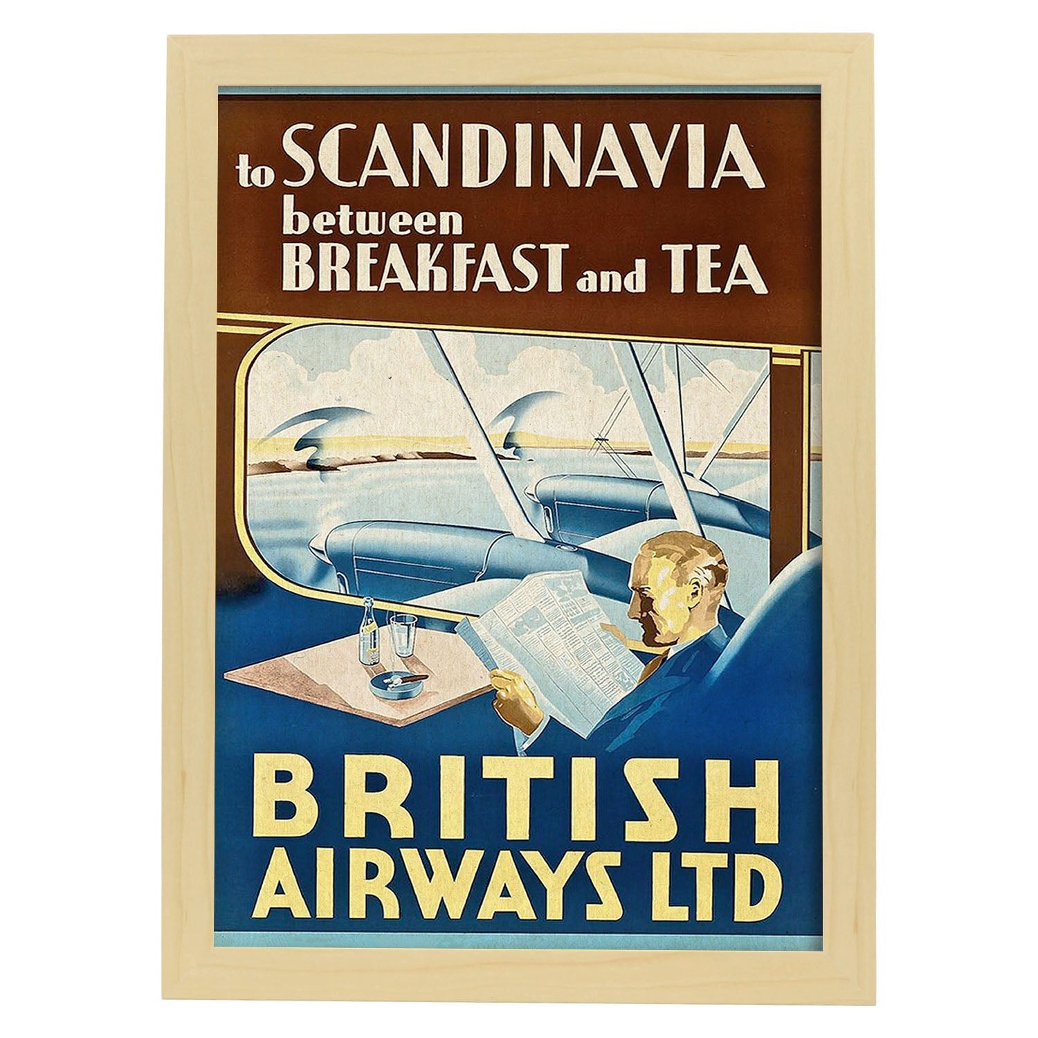 Poster vintage. Cartel vintage de British Airways.-Artwork-Nacnic-A3-Marco Madera clara-Nacnic Estudio SL