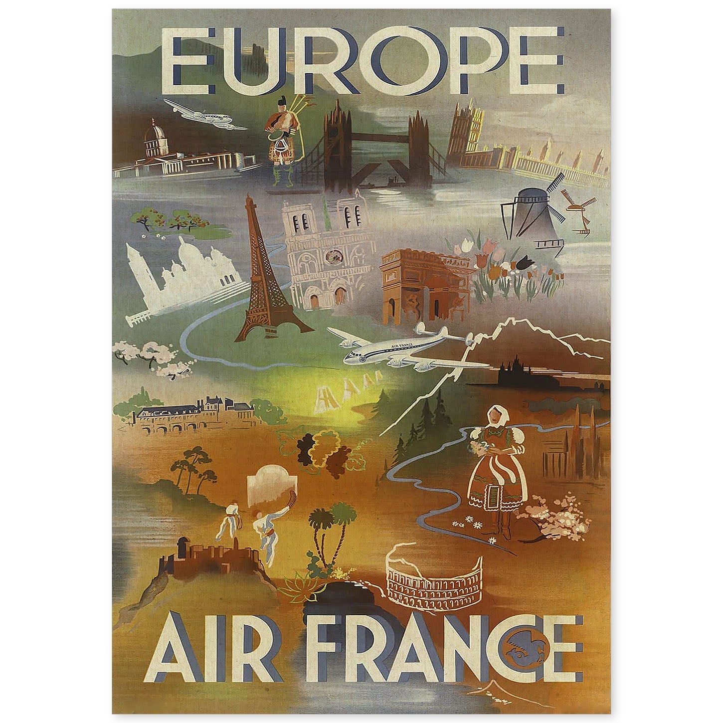 Poster vintage. Cartel vintage de Europa. Air France.-Artwork-Nacnic-A4-Sin marco-Nacnic Estudio SL