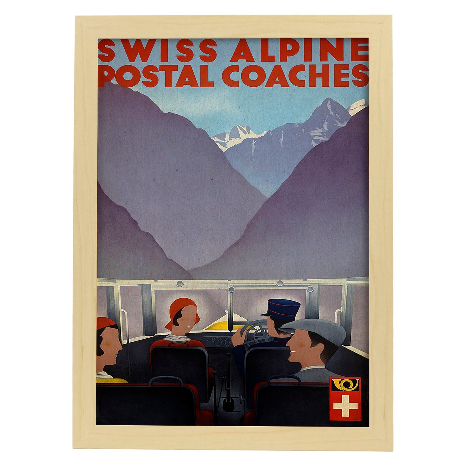 Poster vintage. Cartel vintage de Europa. Alpes suizos.-Artwork-Nacnic-A3-Marco Madera clara-Nacnic Estudio SL