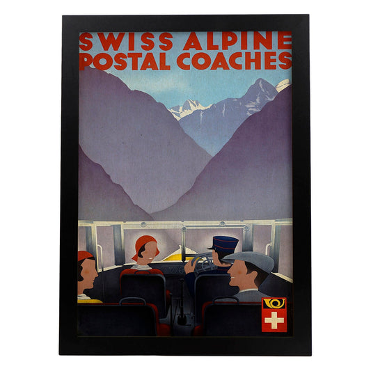 Poster vintage. Cartel vintage de Europa. Alpes suizos.-Artwork-Nacnic-A4-Marco Negro-Nacnic Estudio SL