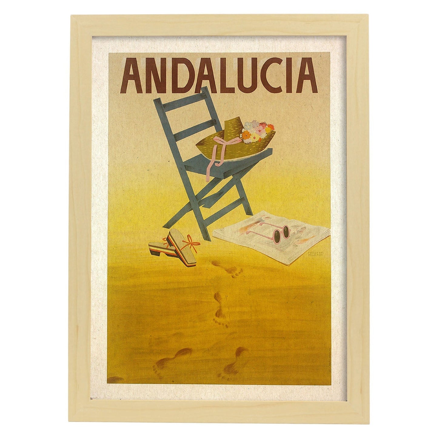 Poster vintage. Cartel vintage de Europa. Andalucia.-Artwork-Nacnic-A3-Marco Madera clara-Nacnic Estudio SL