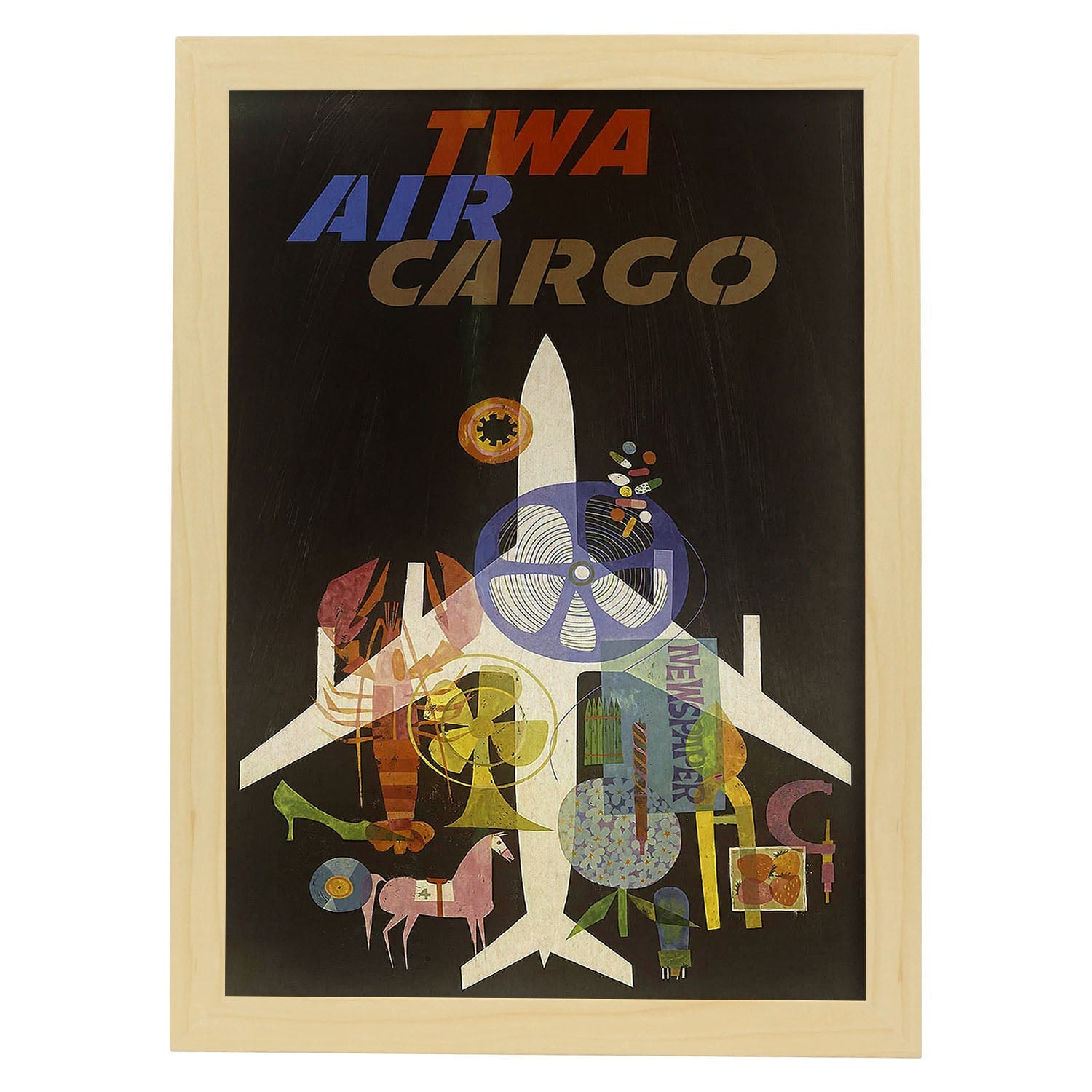 Poster vintage. Cartel vintage de Europa. Avion de carga.-Artwork-Nacnic-A4-Marco Madera clara-Nacnic Estudio SL