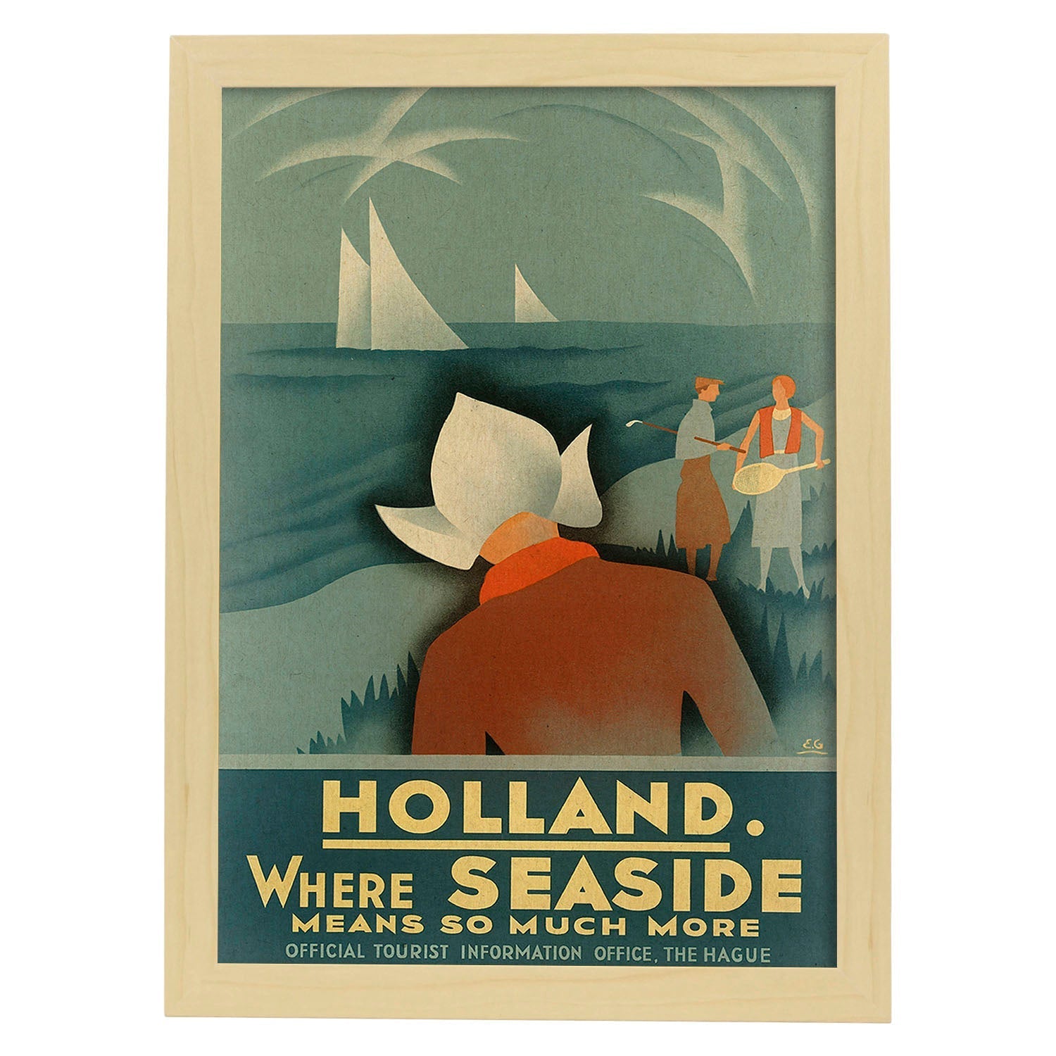 Poster vintage. Cartel vintage de Europa. Barcos en Holanda.-Artwork-Nacnic-A3-Marco Madera clara-Nacnic Estudio SL