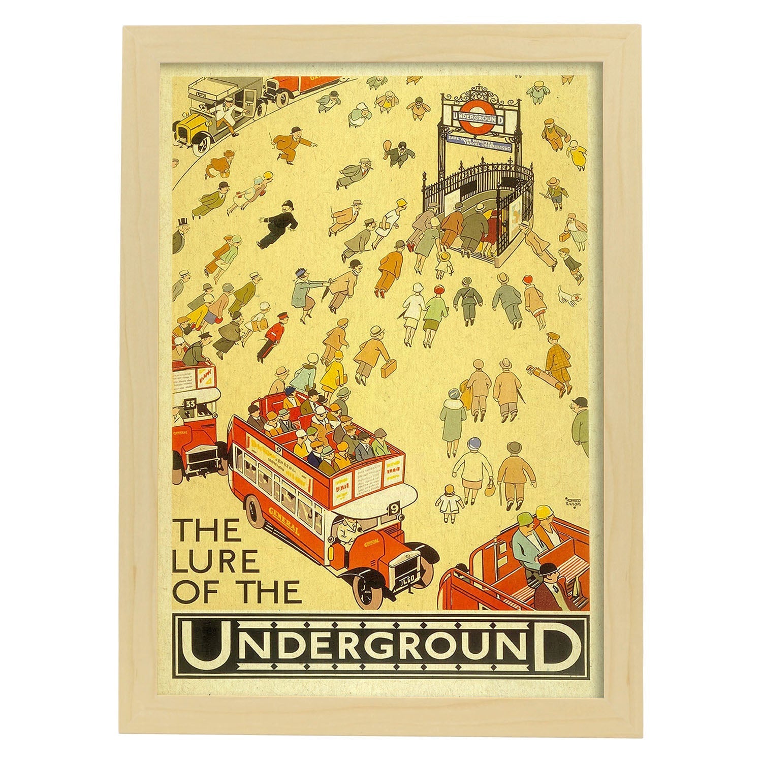 Poster vintage. Cartel vintage de Europa. Metro de Londres.-Artwork-Nacnic-A4-Marco Madera clara-Nacnic Estudio SL
