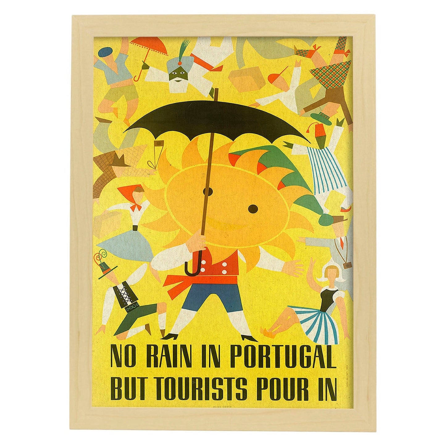 Poster vintage. Cartel vintage de Europa. No llueve en Portugal.-Artwork-Nacnic-A4-Marco Madera clara-Nacnic Estudio SL