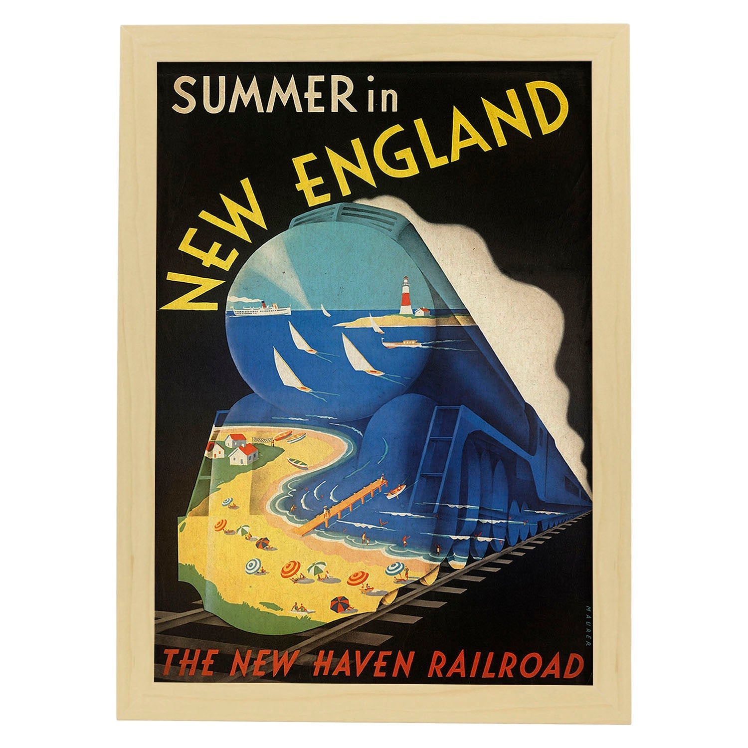Poster vintage. Cartel vintage de Europa. Nueva Inglaterra en verano.-Artwork-Nacnic-A3-Marco Madera clara-Nacnic Estudio SL