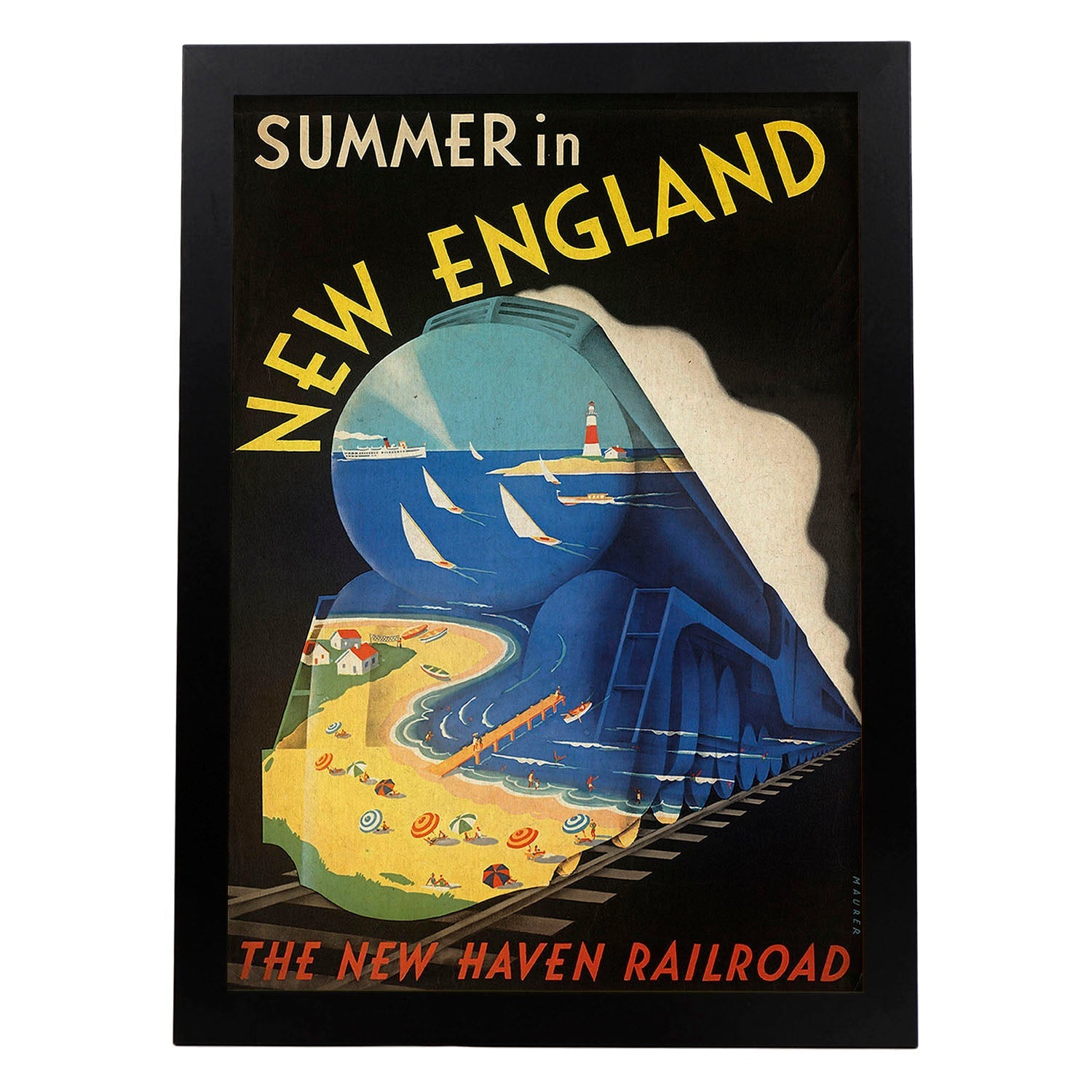 Poster vintage. Cartel vintage de Europa. Nueva Inglaterra en verano.-Artwork-Nacnic-A3-Marco Negro-Nacnic Estudio SL